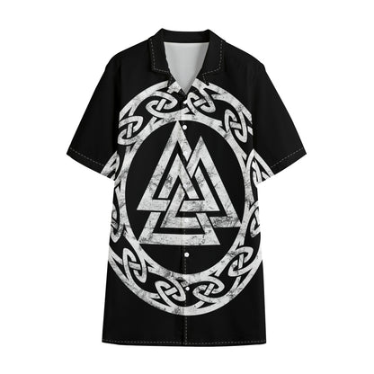 Viking Valhalla Symbol Print Cotton Hawaiian Shirt