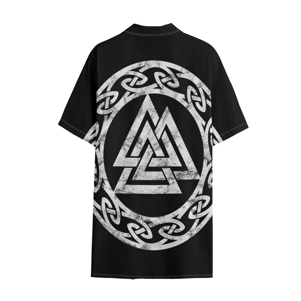 Viking Valhalla Symbol Print Cotton Hawaiian Shirt