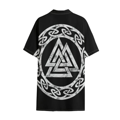 Viking Valhalla Symbol Print Cotton Hawaiian Shirt