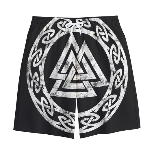 Viking Valhalla Symbol Print Cotton Shorts