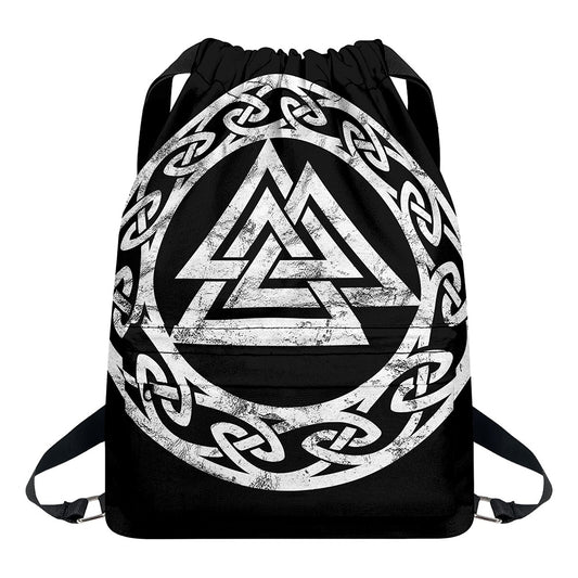Viking Valhalla Symbol Print Drawstring Backpack