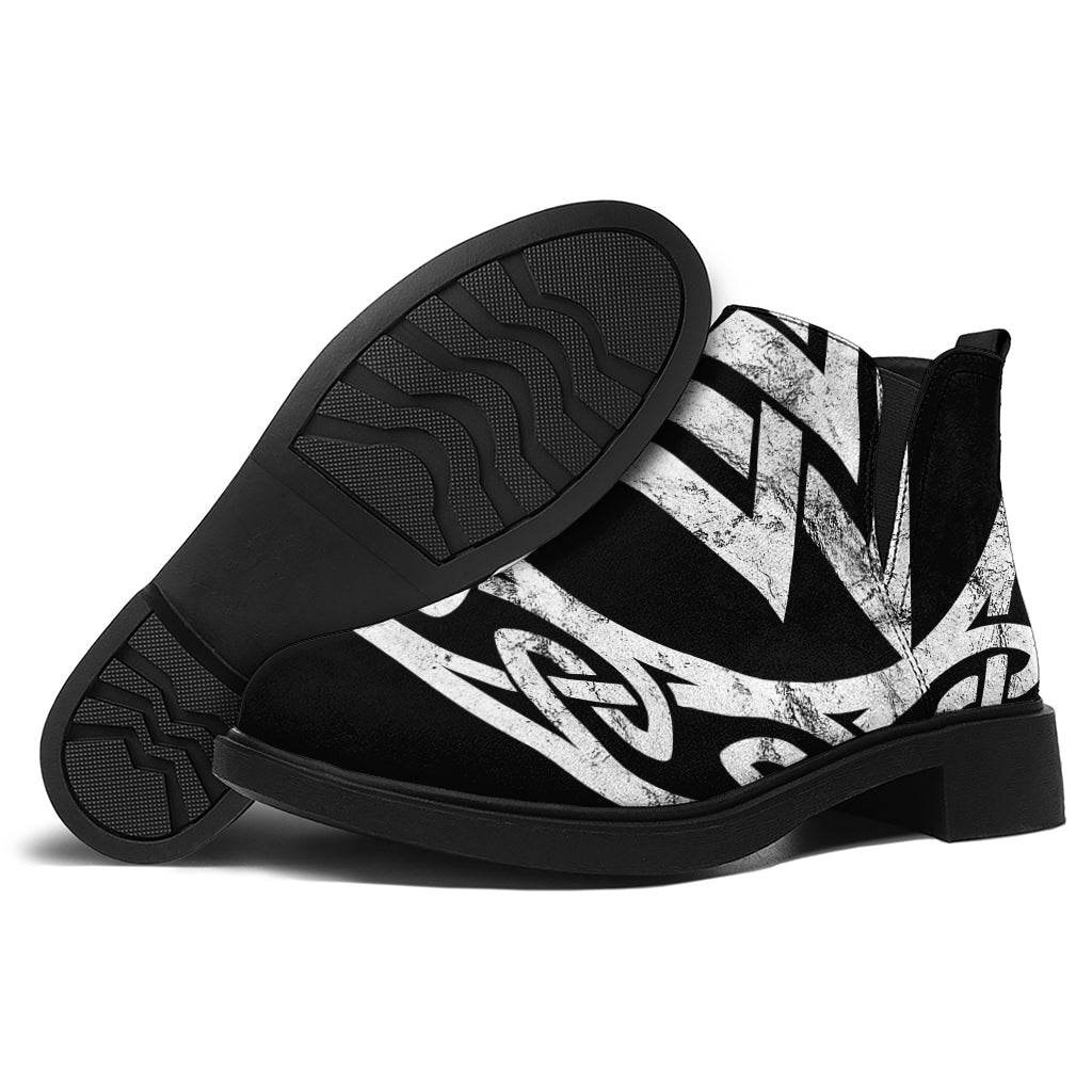 Viking Valhalla Symbol Print Flat Ankle Boots