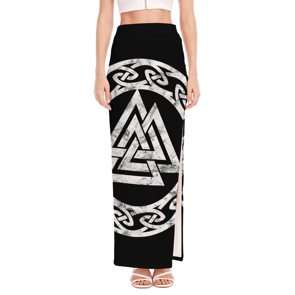 Viking Valhalla Symbol Print High Slit Maxi Skirt