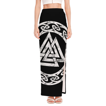Viking Valhalla Symbol Print High Slit Maxi Skirt