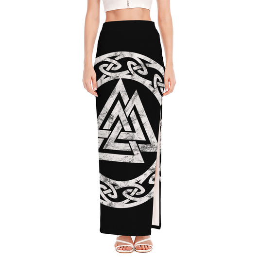 Viking Valhalla Symbol Print High Slit Maxi Skirt