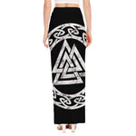 Viking Valhalla Symbol Print High Slit Maxi Skirt