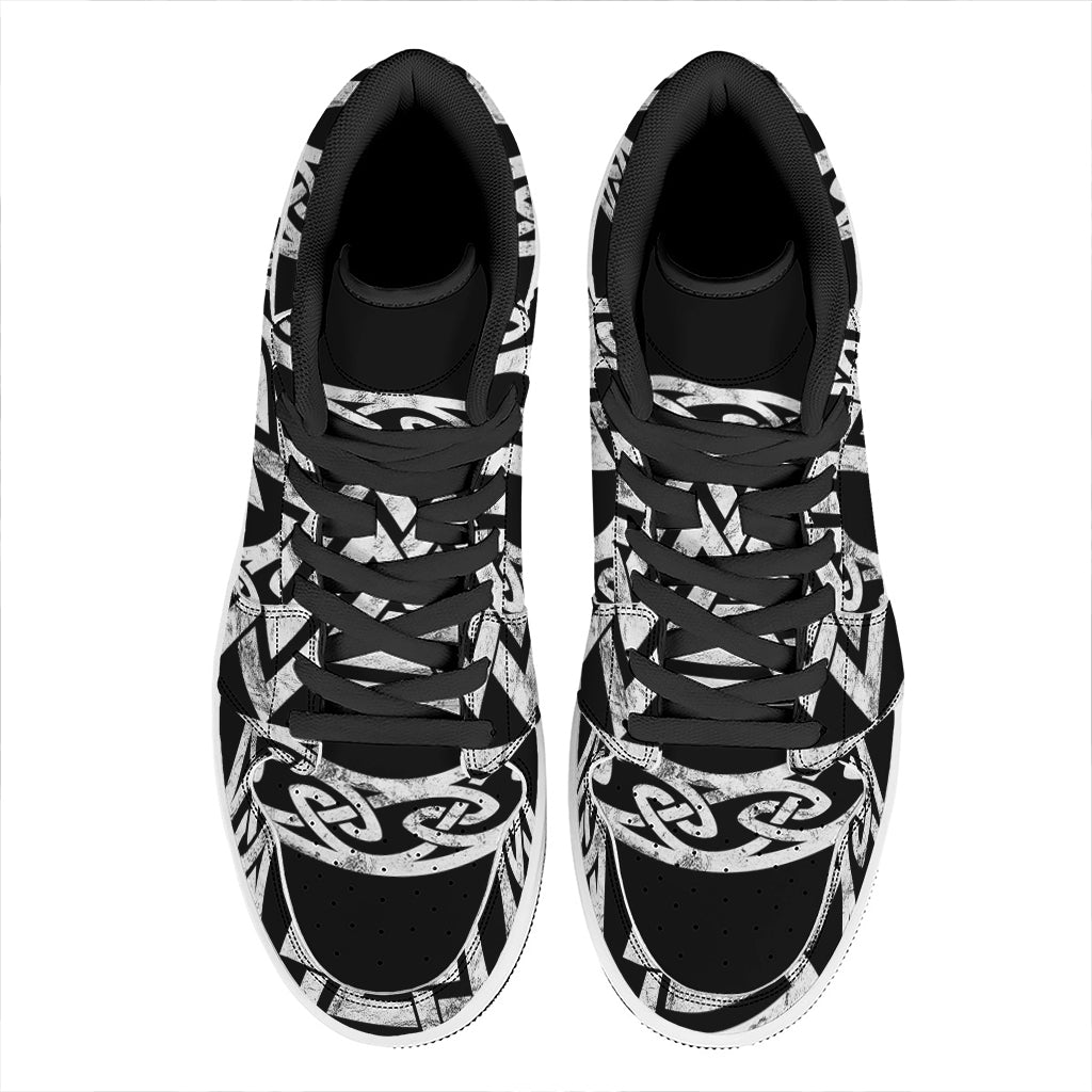 Viking Valhalla Symbol Print High Top Leather Sneakers