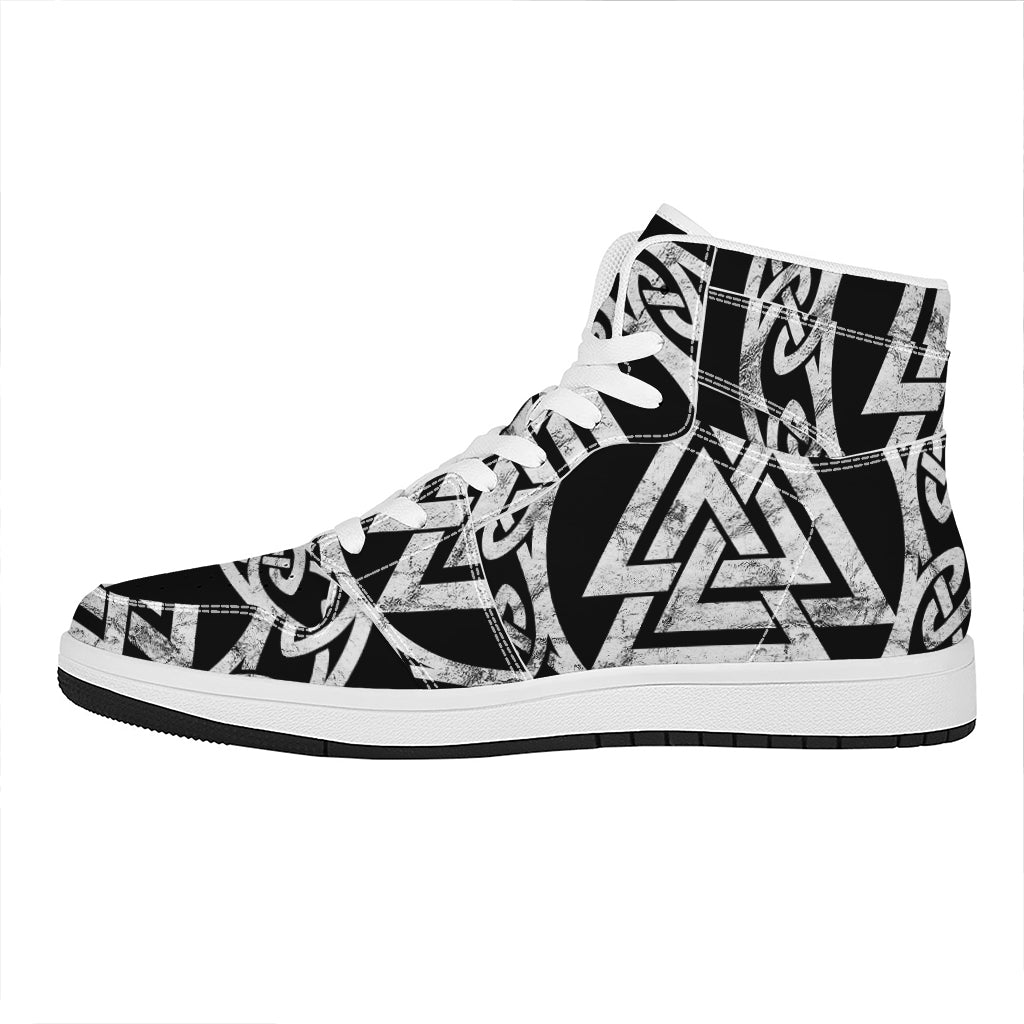 Viking Valhalla Symbol Print High Top Leather Sneakers