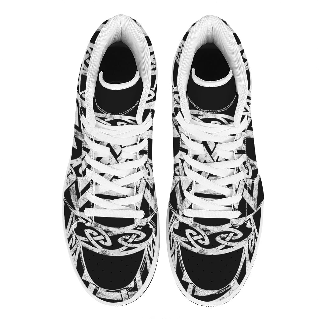 Viking Valhalla Symbol Print High Top Leather Sneakers