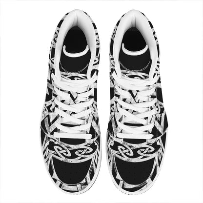 Viking Valhalla Symbol Print High Top Leather Sneakers