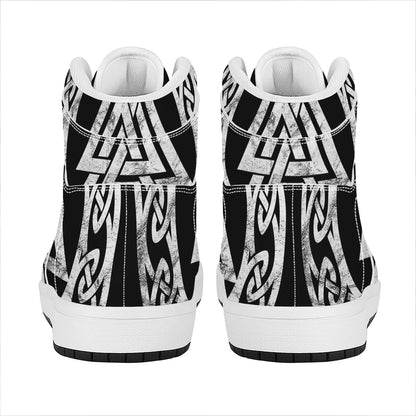 Viking Valhalla Symbol Print High Top Leather Sneakers