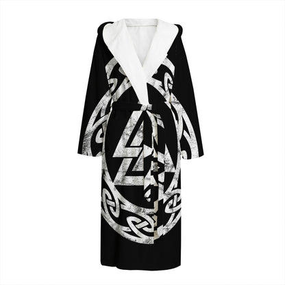 Viking Valhalla Symbol Print Hooded Bathrobe