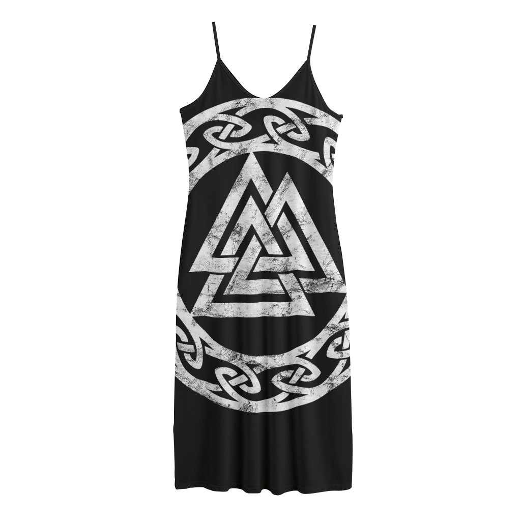 Viking Valhalla Symbol Print Jersey Midi Cami Dress