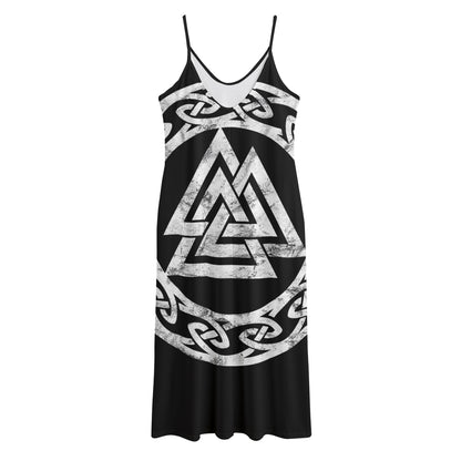Viking Valhalla Symbol Print Jersey Midi Cami Dress