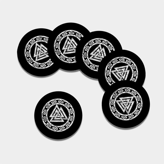 Viking Valhalla Symbol Print Leather Coaster Set