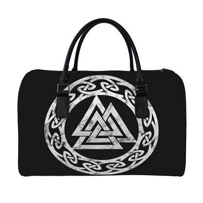 Viking Valhalla Symbol Print Leather Duffle Bag