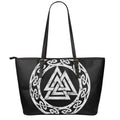 Viking Valhalla Symbol Print Leather Tote Bag With Zipper