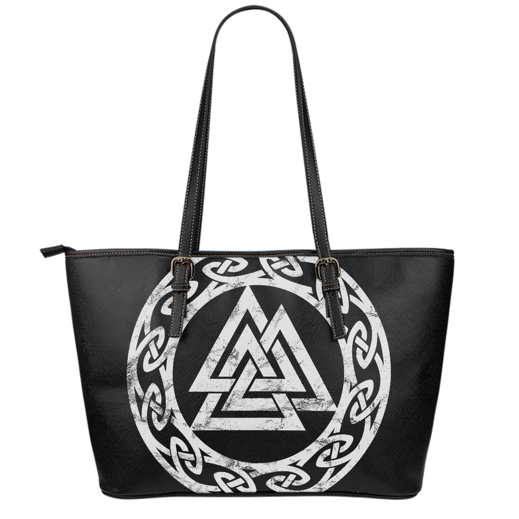Viking Valhalla Symbol Print Leather Tote Bag