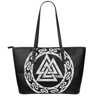 Viking Valhalla Symbol Print Leather Tote Bag