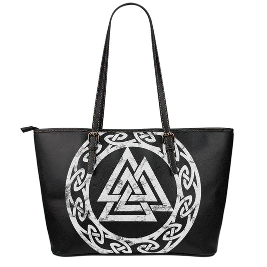 Viking Valhalla Symbol Print Leather Tote Bag