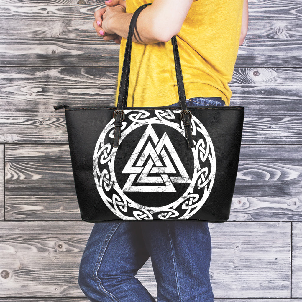 Viking Valhalla Symbol Print Leather Tote Bag