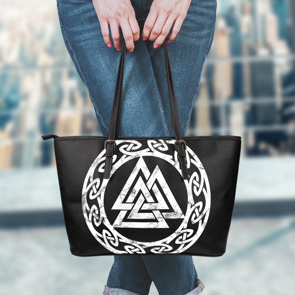 Viking Valhalla Symbol Print Leather Tote Bag