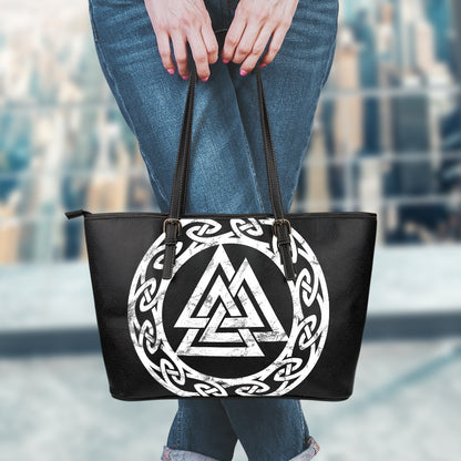 Viking Valhalla Symbol Print Leather Tote Bag