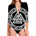 Viking Valhalla Symbol Print Long Sleeve Swimsuit
