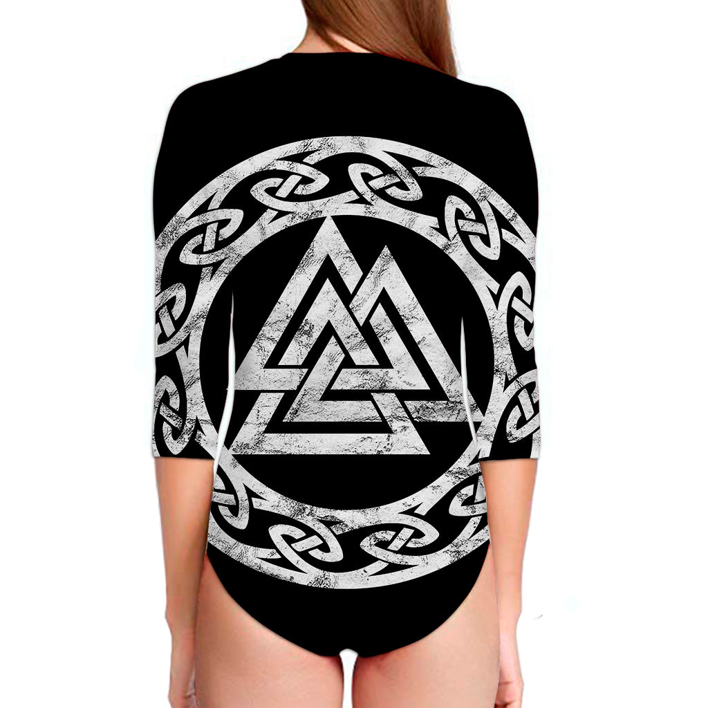 Viking Valhalla Symbol Print Long Sleeve Swimsuit
