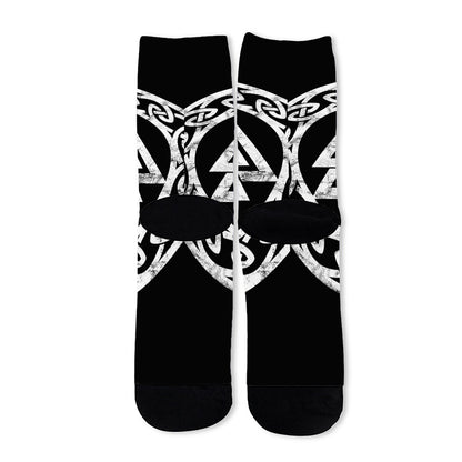 Viking Valhalla Symbol Print Long Socks
