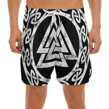 Viking Valhalla Symbol Print Men's Split Running Shorts
