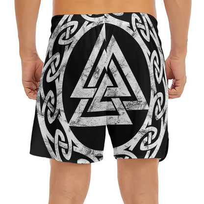 Viking Valhalla Symbol Print Men's Split Running Shorts