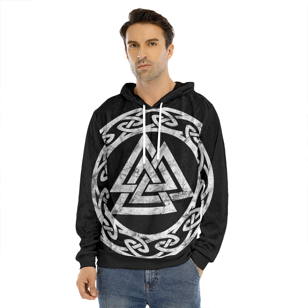 Viking Valhalla Symbol Print Men's Velvet Pullover Hoodie