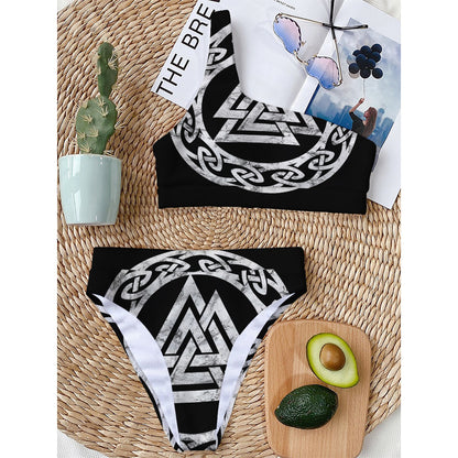 Viking Valhalla Symbol Print One Shoulder Bikini Top