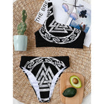 Viking Valhalla Symbol Print One Shoulder Bikini Top