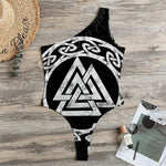 Viking Valhalla Symbol Print One Shoulder Bodysuit