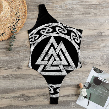 Viking Valhalla Symbol Print One Shoulder Bodysuit