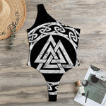 Viking Valhalla Symbol Print One Shoulder Bodysuit