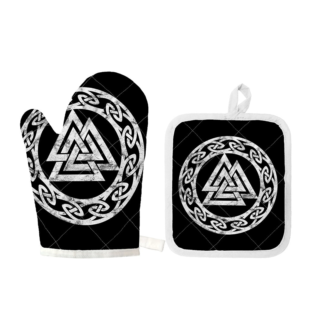 Viking Valhalla Symbol Print Oven Mitt And Pot Holder Set