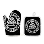 Viking Valhalla Symbol Print Oven Mitt And Pot Holder Set