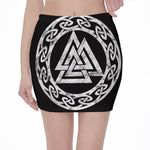 Viking Valhalla Symbol Print Pencil Mini Skirt