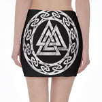 Viking Valhalla Symbol Print Pencil Mini Skirt