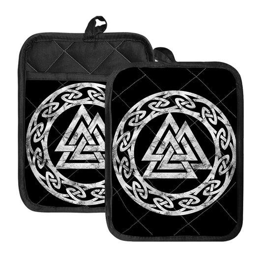 Viking Valhalla Symbol Print Pot Holders With Pocket