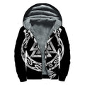 Viking Valhalla Symbol Print Sherpa Lined Zip Up Hoodie
