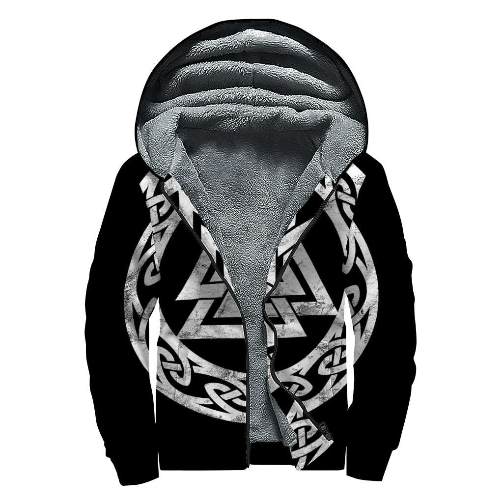 Viking Valhalla Symbol Print Sherpa Lined Zip Up Hoodie