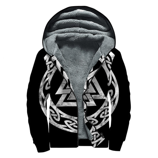 Viking Valhalla Symbol Print Sherpa Lined Zip Up Hoodie