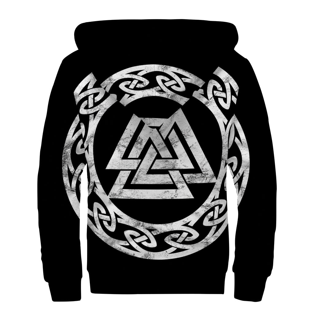 Viking Valhalla Symbol Print Sherpa Lined Zip Up Hoodie