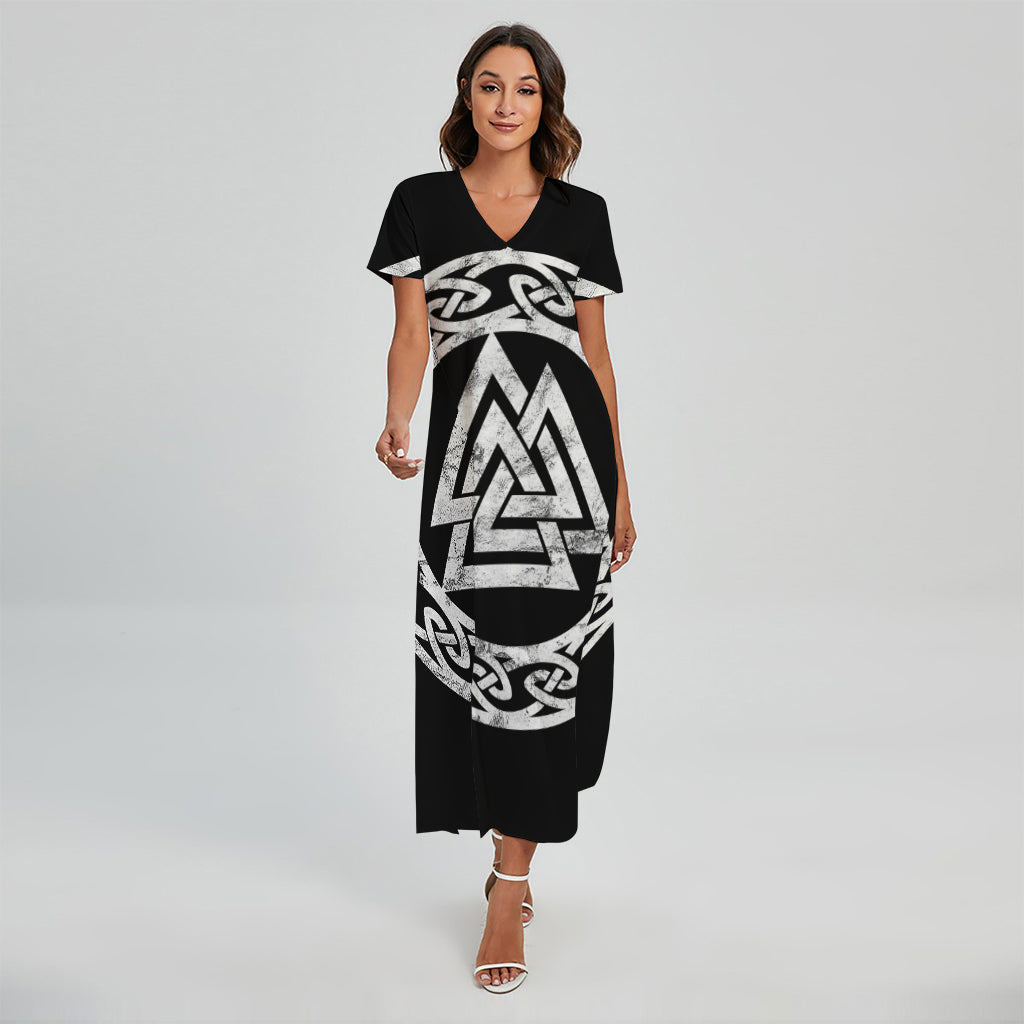 Viking Valhalla Symbol Print Short Sleeve Maxi Dress