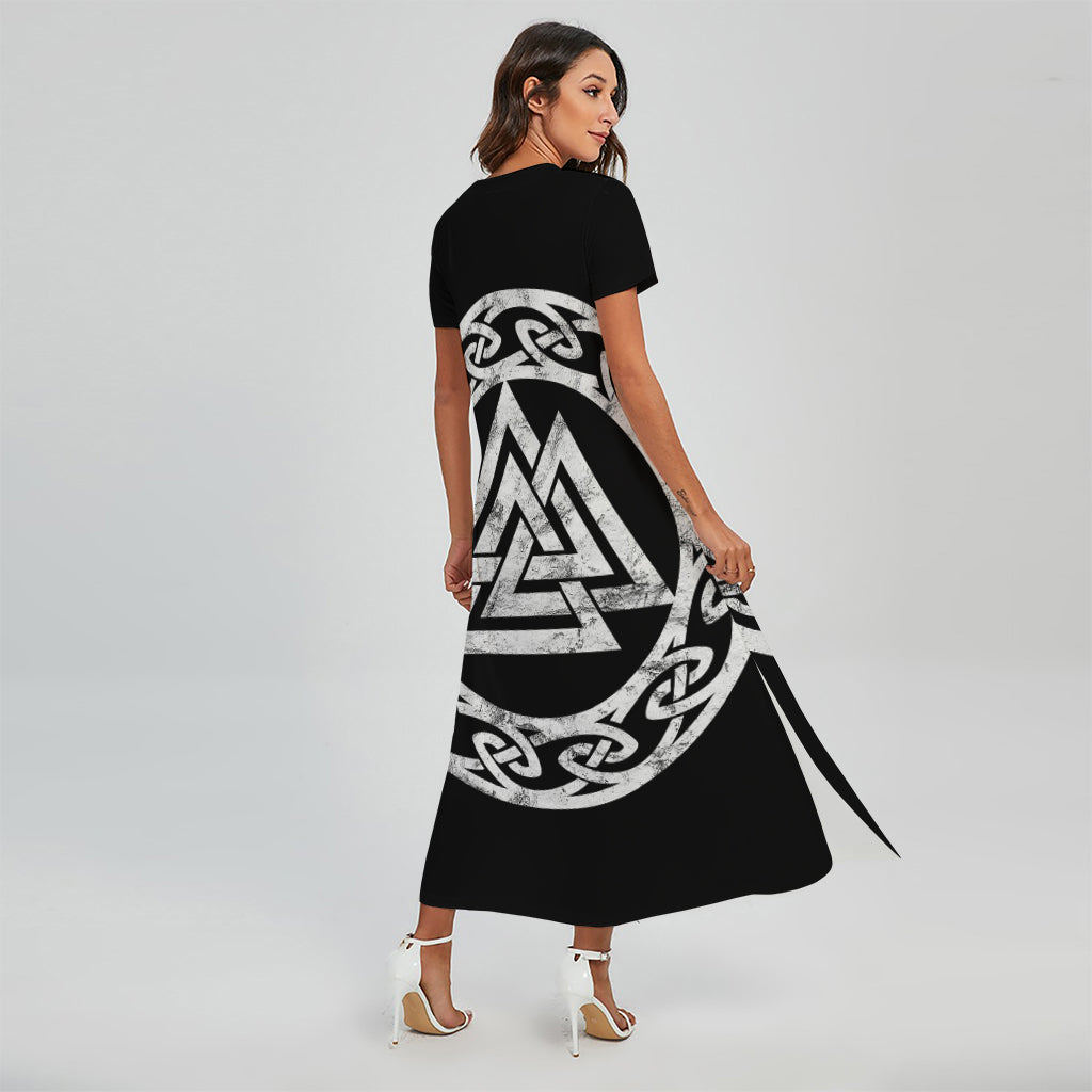Viking Valhalla Symbol Print Short Sleeve Maxi Dress