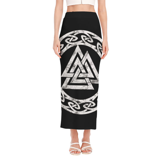 Viking Valhalla Symbol Print Side Slit Maxi Skirt